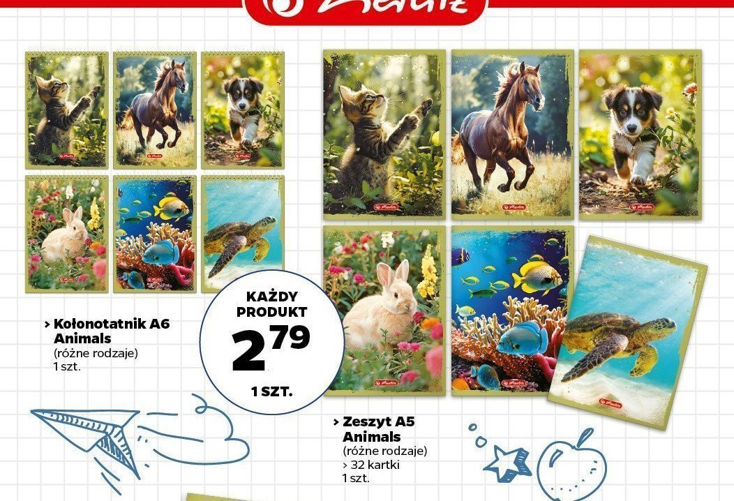 Kołozeszyt a6 40 kartek kratka cute animals Herlitz promocja