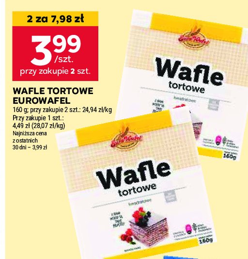 Wafle tortowe kwadratowe Eurowafel promocja w Stokrotka