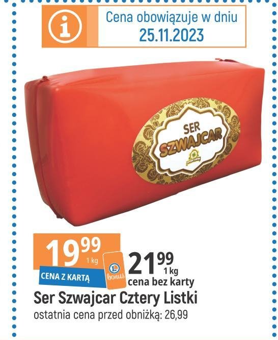 Ser szwajcar CZTERY LISTKI promocja