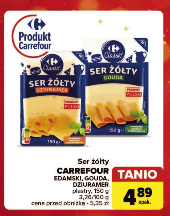 Ser żółty gouda plastry Carrefour classic promocja w Carrefour