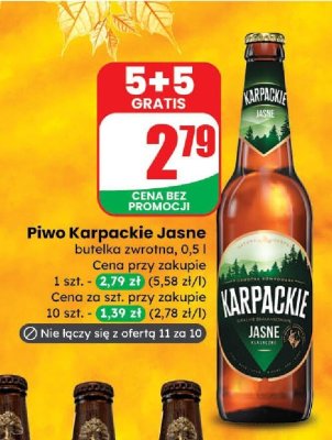 Piwo Karpackie Jasne butelka zwrotna promocja w Dino