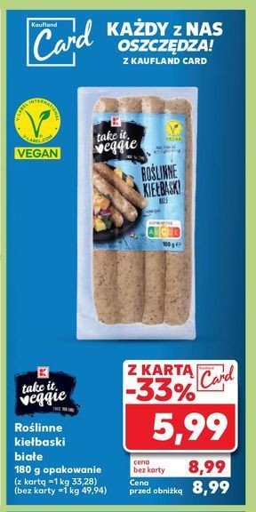 Roślinne kiełbaski białe K-take it veggie promocja