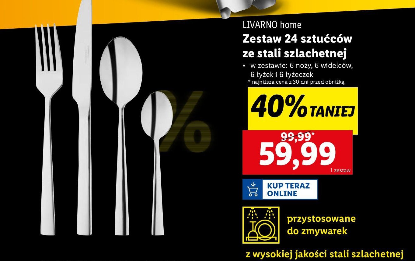 Zestaw sztućcow stal szlachetna LIVARNO HOME promocja w Lidl