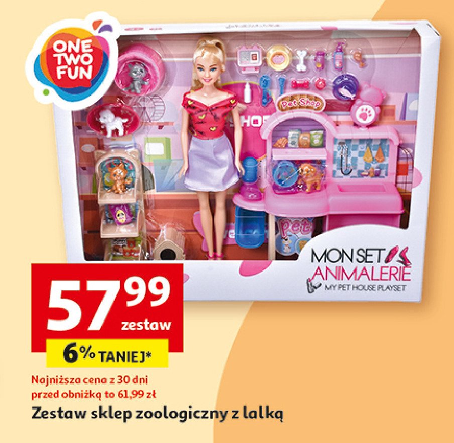 Sklep zoologiczny z lalką One two fun promocja w Auchan