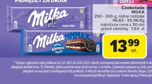 Czekolada alpine milk Milka promocja w Carrefour