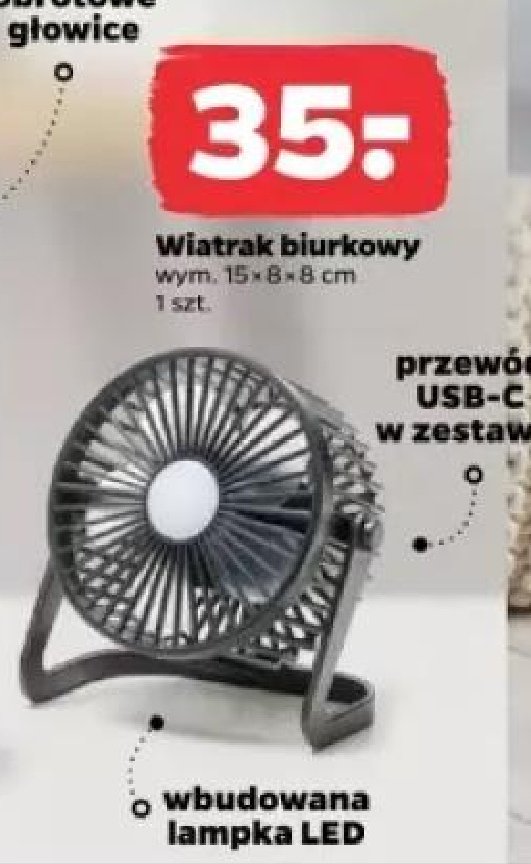 Wiatrak biurkowy 15 x 8 x 8 cm promocja w Netto