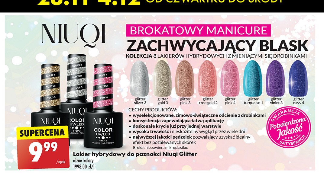 Lakier hybrydowy glitter pink 3 Niuqi promocja