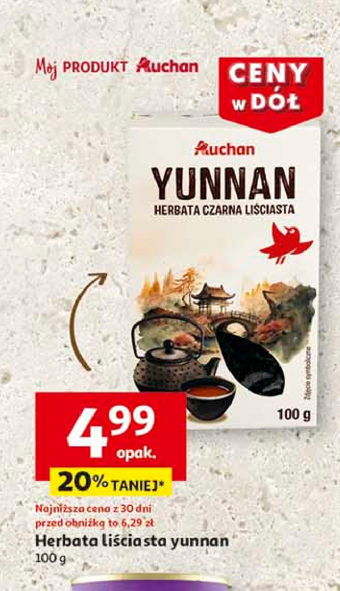 Herbata yunnan Auchan różnorodne (logo czerwone) promocja w Auchan