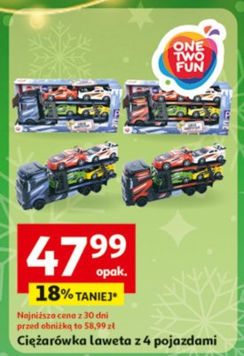 Ciężarówka laweta z 4 pojazdami One Two Fun promocja w Auchan