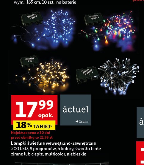 Lampki wewnętrzno-zewnętrzne 200 led Actuel promocja w Auchan