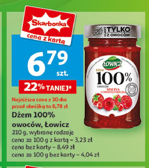 Dżem malina z czerwoną porzeczką Łowicz 100 % z owoców promocja w Auchan