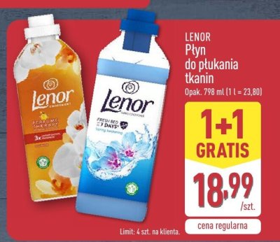 Płyn do płukania tkanin Lenor 1+1 gratis promocja w Aldi