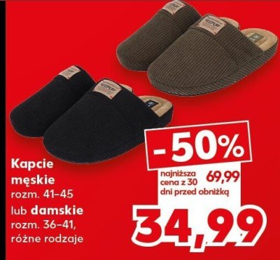 Kapcie męskie rozm. 41-45 lub damskie rozm. 36-41 różne rodzaje promocja w Kaufland