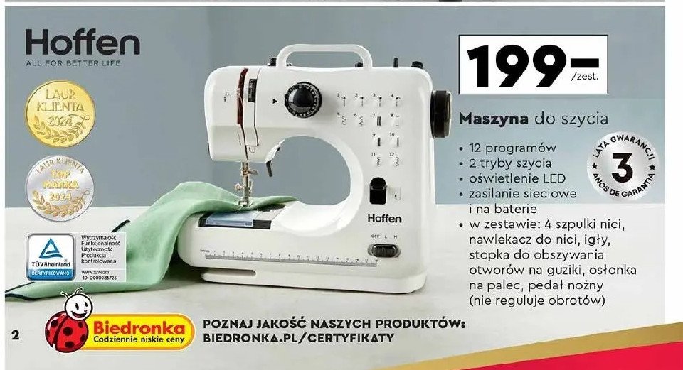 Maszyna do szycia Hoffen promocja w Biedronka