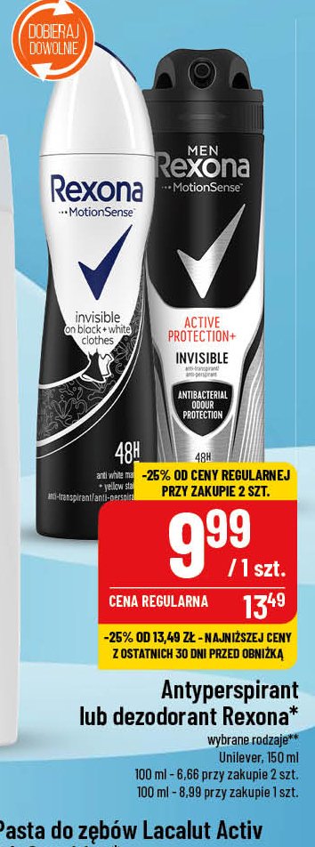Antyperspirant invisible Rexona promocja