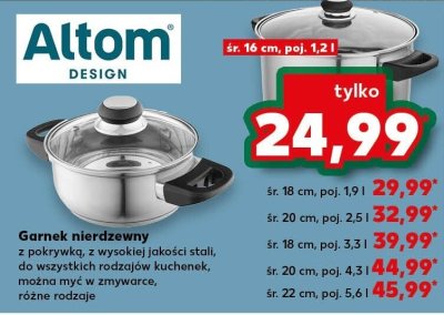Garnek nierdzewny z pokrywką, z wysokiej jakości stali, do wszystkich rodzajów kuchenek, można myć w zmywarce, różne rozmiary Altom Design promocja w Kaufland