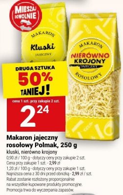 Makaron jajeczny rosołowy Polmak, 250 g (kluski, niteczki i nitki krojone) promocja w Twój Market