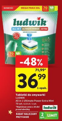 Tabletki do zmywarki Ludwik All in 1 Ultimate Power Extra Mint promocja w Intermarche