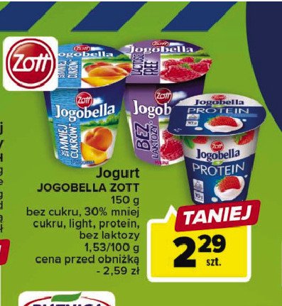 Jogurt brzoskwinia 30% mniej cukru Zott jogobella promocja