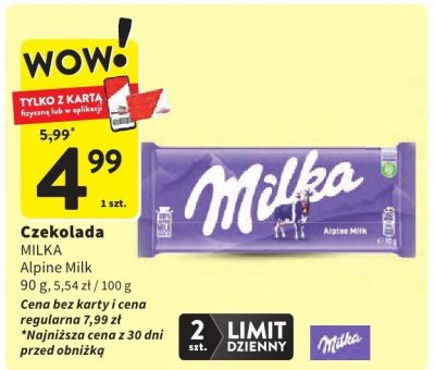 Czekolada MILKA Alpine Milk promocja w Intermarche