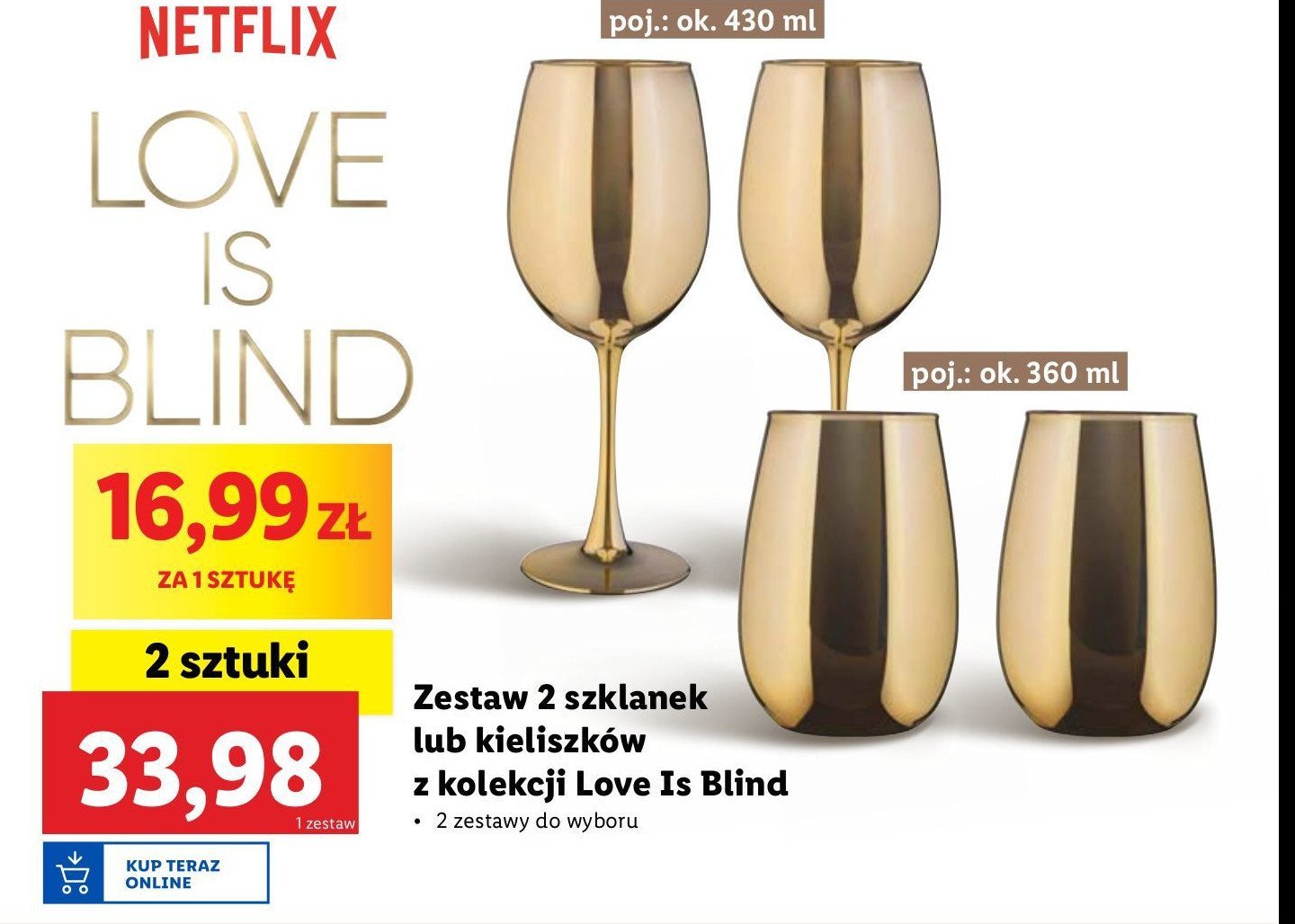 Kieliszki love is blind 430 ml promocja