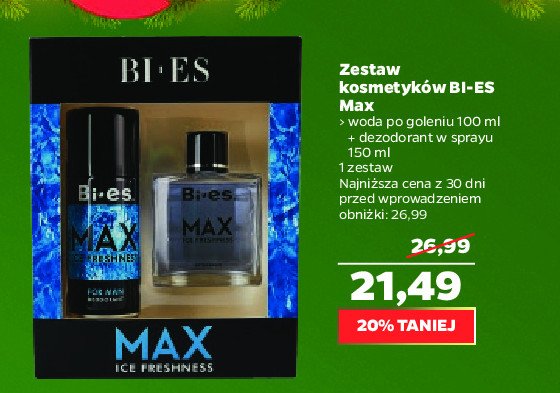 Zestaw w pudełku max ice freshness: dezodorant w sprayu 150 ml + płyn po goleniu 100 ml Bi-es zestawy promocja