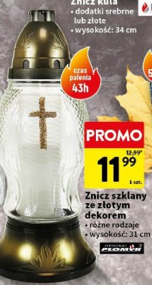 Znicz szklany ze złotym dekorem różne rodzaje 31 cm promocja w Intermarche