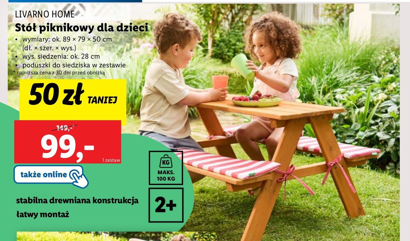 Stół piknikowy dla dzieci 89 x 79 x 50 cm LIVARNO HOME promocja