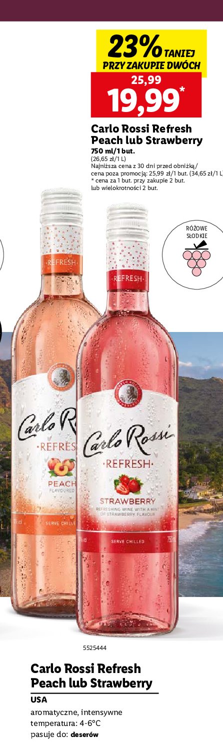 Wino Carlo rossi refresh peach promocja w Lidl