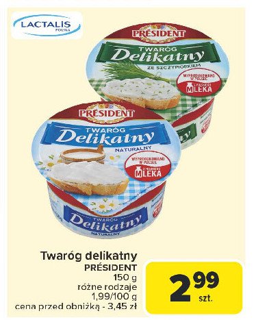 Twarożek delikatny ze szczypiorkiem President promocja w Carrefour