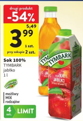 Sok 100% Tymbark jabłko promocja w Intermarche