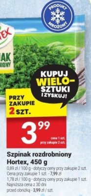 Szpinak rozdrobniony Hortex mrożony promocja w Twój Market