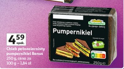 Chleb pełnoziarnisty Pumpernikiel Benus promocja w Auchan