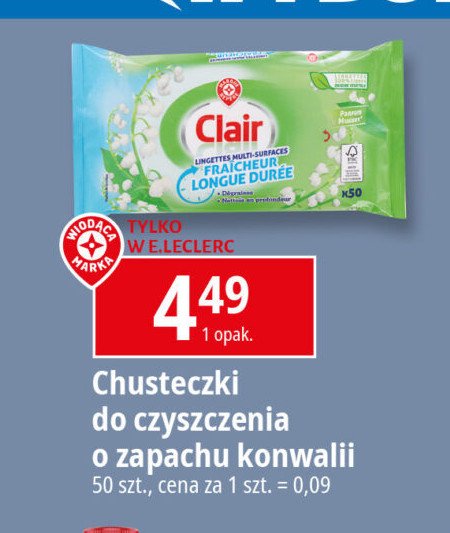 Ściereczki czyszczące konwalia Wiodąca marka clair promocja w Leclerc