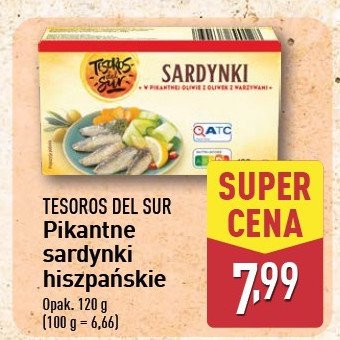 Sardynki w pikantnej oliwie z oliwek z warzywami TESOROS DEL SUR promocja w Aldi