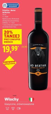 Wino Primitivo-Merlot Ad Bestias 750 ml Lidl promocja