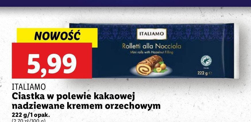 Ciastka w polewie kakaowej nadziewane kremem orzechowym Italiamo promocja