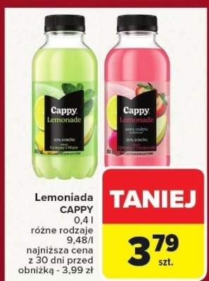 Lemoniada Cappy różne rodzaje promocja w Carrefour