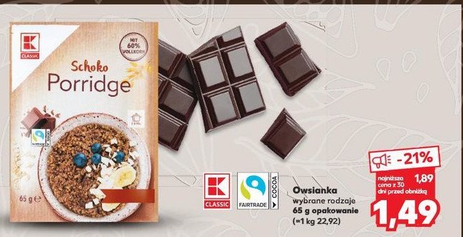 Owsianka czekoladowa K-classic promocja w Kaufland