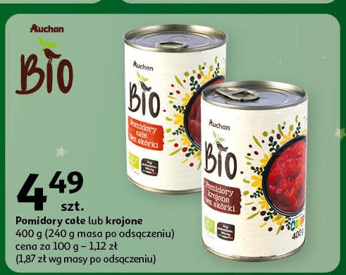 Pomidory krojone bez skórki bio Auchan różnorodne (logo czerwone) promocja w Auchan