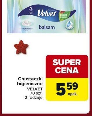 Chusteczki higieniczne VELVET 70 szt. 2 rodzaje promocja w Carrefour Express