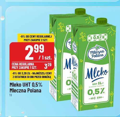 Mleko 0.5 % Mleczna polana promocja w POLOmarket