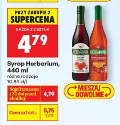 Syrop Herbarium 440ml malinowo-truskawka, malina, granat, wiśnia, cytryna, pomarańcza promocja w Biedronka