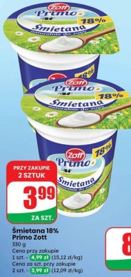 Śmietana 18% Primo Zott promocja w Dino