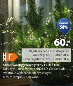 Sznur świetlny zewnętrzny FEDSTEN Da światełka na zewnątrz 640 LED Ciepłe białe światło. Z wyłącznikiem czasowym. 6,25 m lampki + 5 m kabel promocja w Jysk