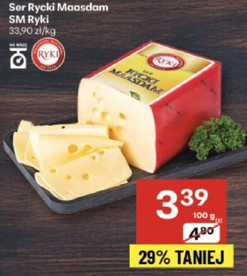 Ser Rycki Maasdam SM Ryki 33,90 zł/kg promocja w Delikatesy Centrum