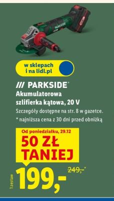 Akumulatorowa szlifierka kątowa 20V Parkside promocja w Lidl