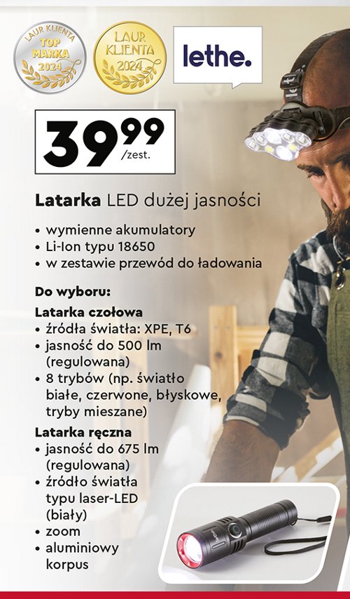 Latarka ręczna Lethe promocja w Biedronka