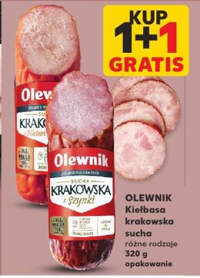 Kiełbasa krakowska sucha OLEWNIK różne rodzaje 1+1 gratis promocja w Kaufland