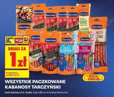 Kabanosy Tarczyński - wszystkie paczkowane rodzaje promocja w Biedronka
